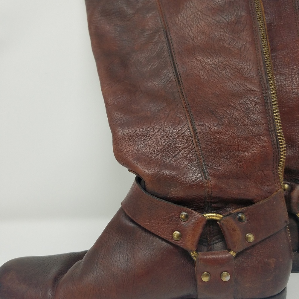 Frye women 7.5B brown Phillip Harness tall boots leather grunge equestrian - Picture 3 of 8